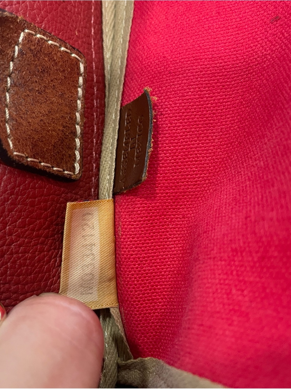 Dooney & Bourke Red bucket bag Drawstring Tote with Brown Trim - Picture 7 of 12